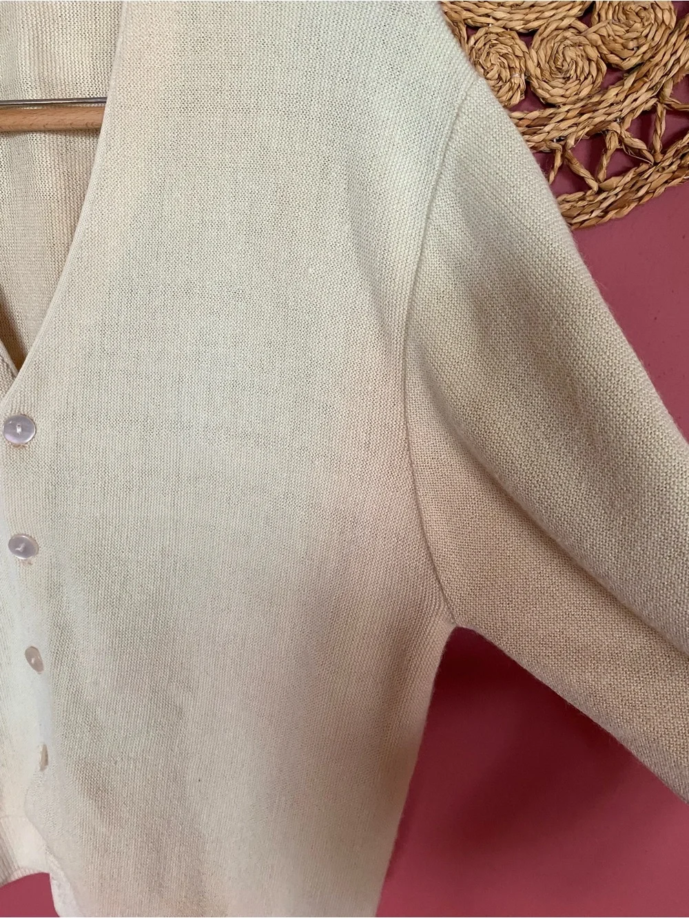 Vintage Light Yellow V-Neck Button Front Cardigan Sweater Medium - Picture 5 of 6